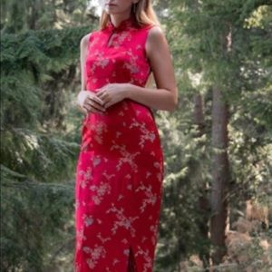 NWT Vintage 1990’s Cheongsam red satin dress